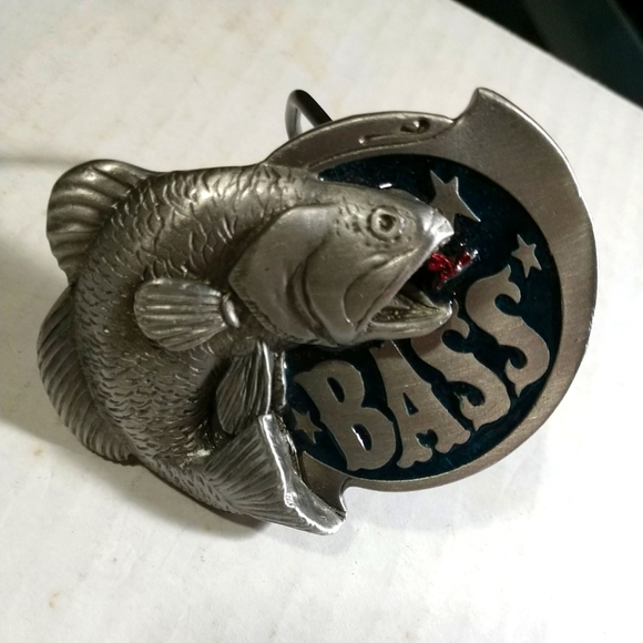 VINTAGE but NEW with TAG BASS Large Mouth Jumping Belt Buckle Solid Pewter 1981 - Picture 2 of 12